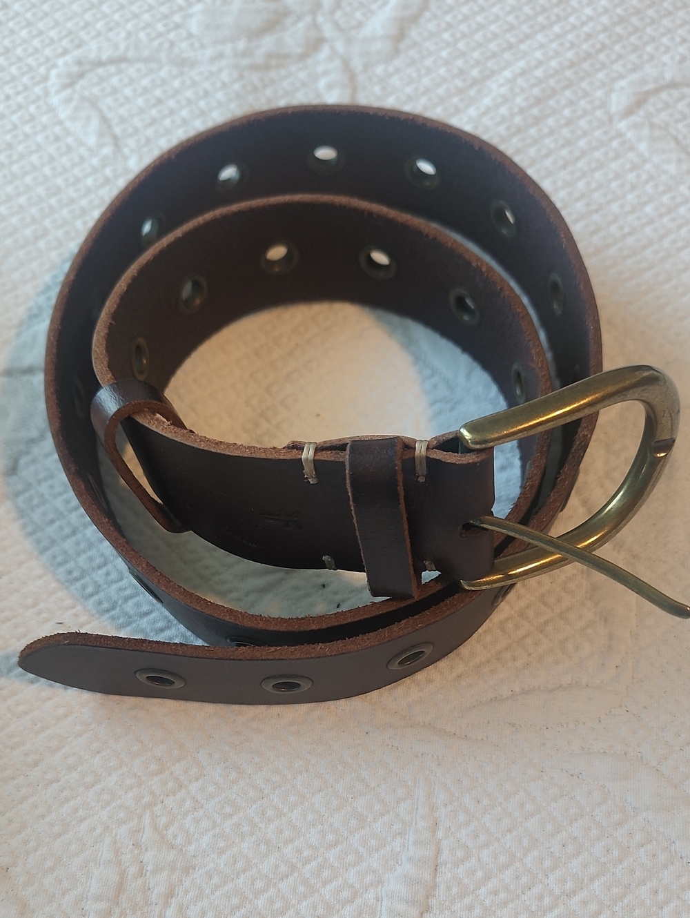 Frye Dark Brown Leather Belt with Brass Buckle